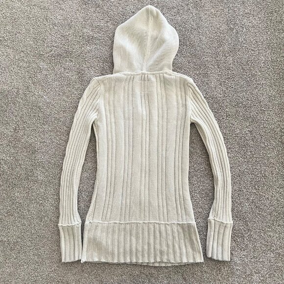 Justice Y2K Cable Knit Hooded Button Up Glitter Thread Ivory Cream Sweater XS - Picture 7 of 8